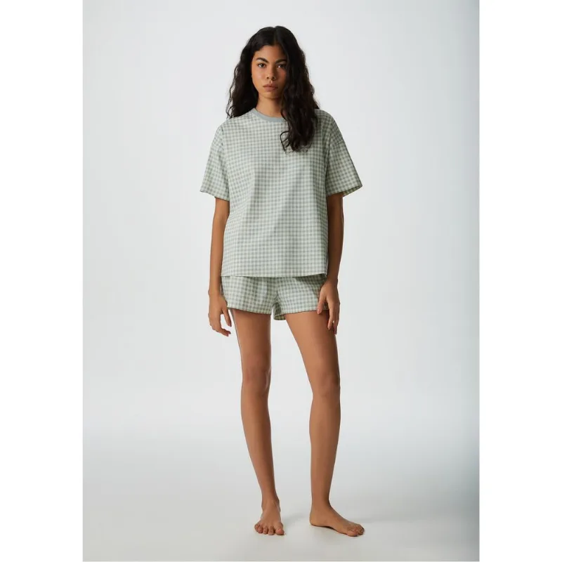 Pijama Curto Feminino Estampado Oversized - Verde XG