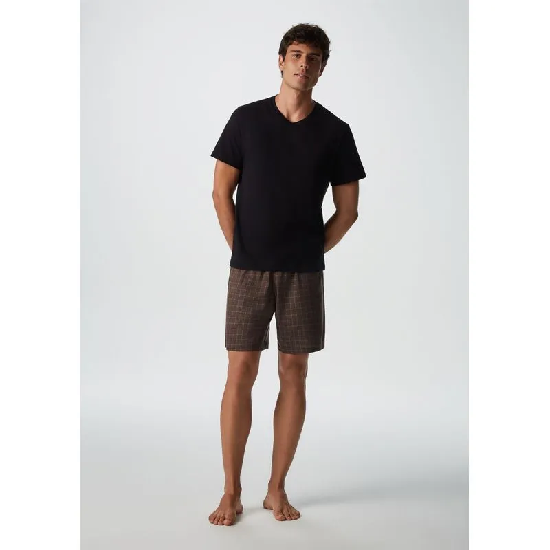 Pijama Curto Masculino Com Samba Canção - Marrom G