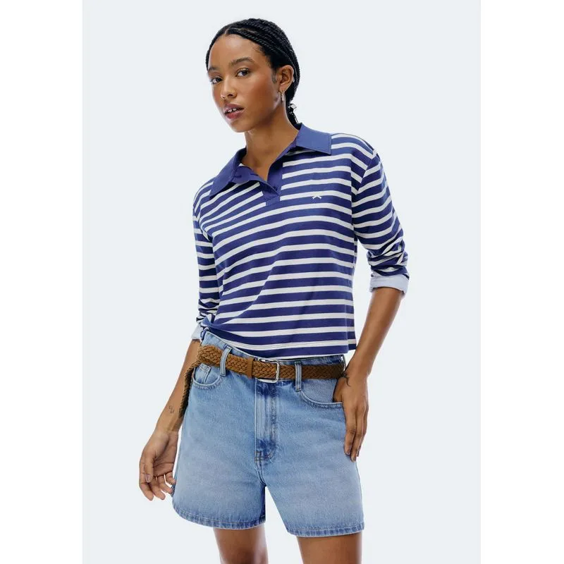 Blusa Polo Feminina Manga Longa Listrada - Azul XP