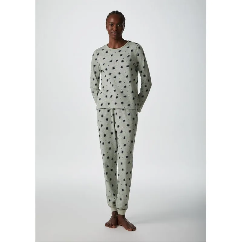 Pijama Longo Feminino Estampado Em Malha Flamê - Verde M