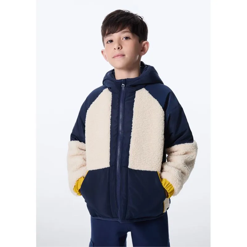 Jaqueta Infantil Menino Fleece e Nylon Com Capuz - Azul 014