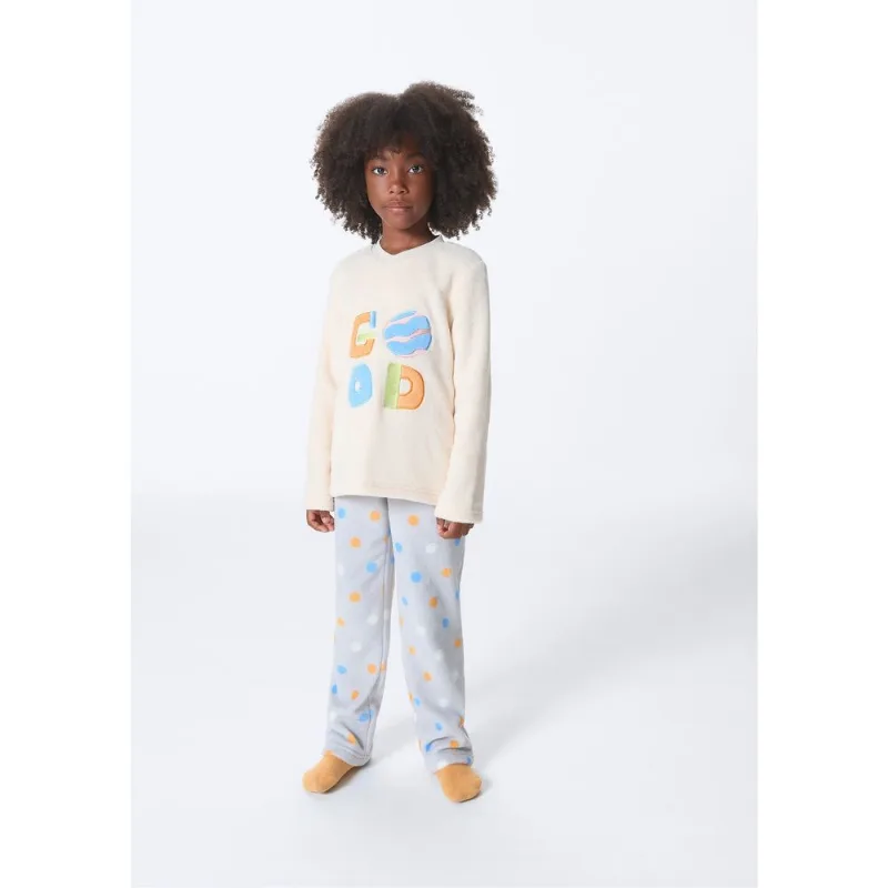 Pijama Infantil Menina Longo Estampado Em Fleece - Laranja 008