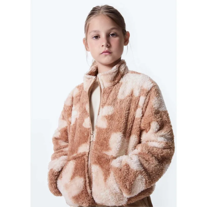 Jaqueta Infantil Menina Gola Alta Em Fleece - Marrom 005