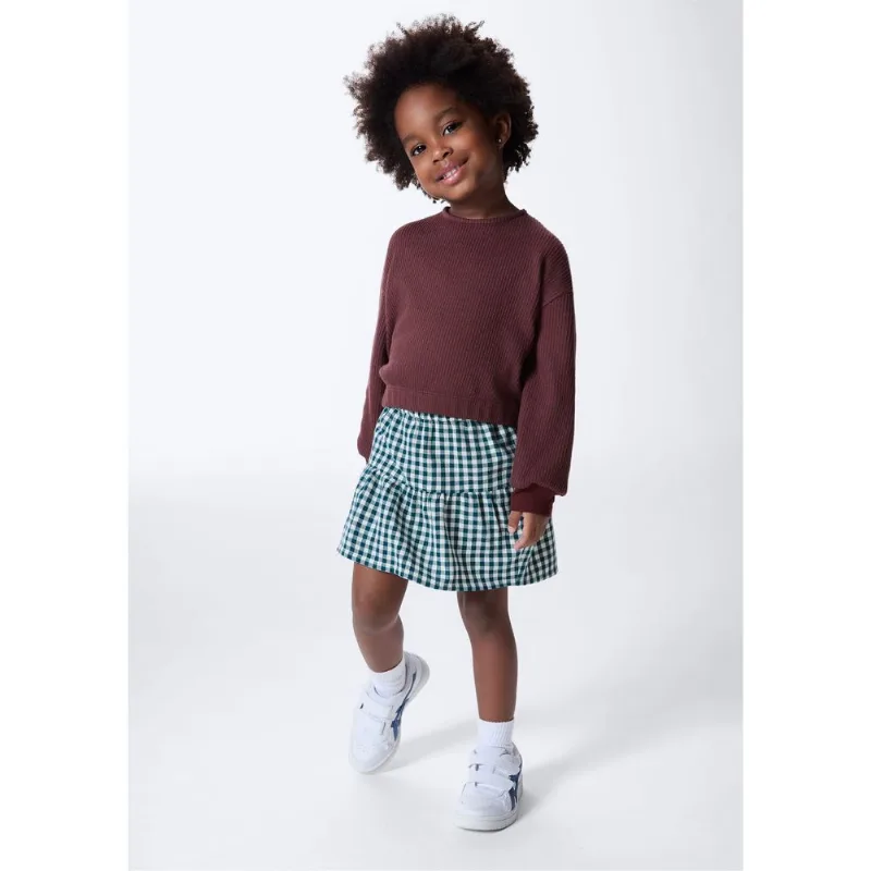Shorts Saia Infantil Cós Elástico Xadrez - Verde 001