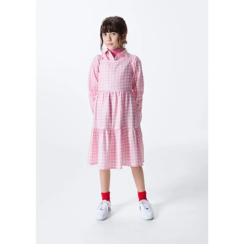 Vestido Infantil Midi Fio Tinto Xadrez - Rosa 010