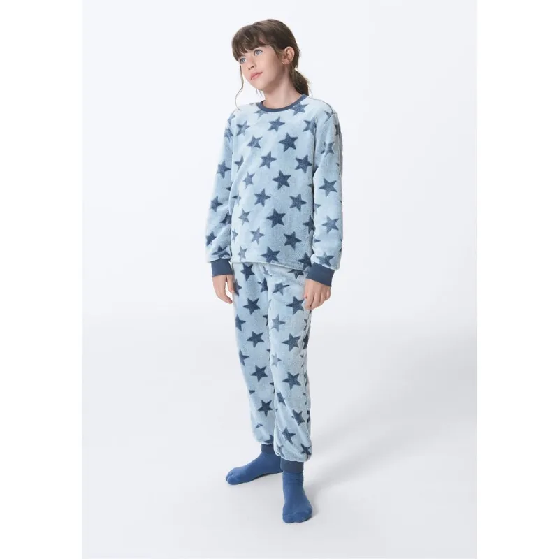 Pijama Longo Infantil Em Fleece - Azul 014