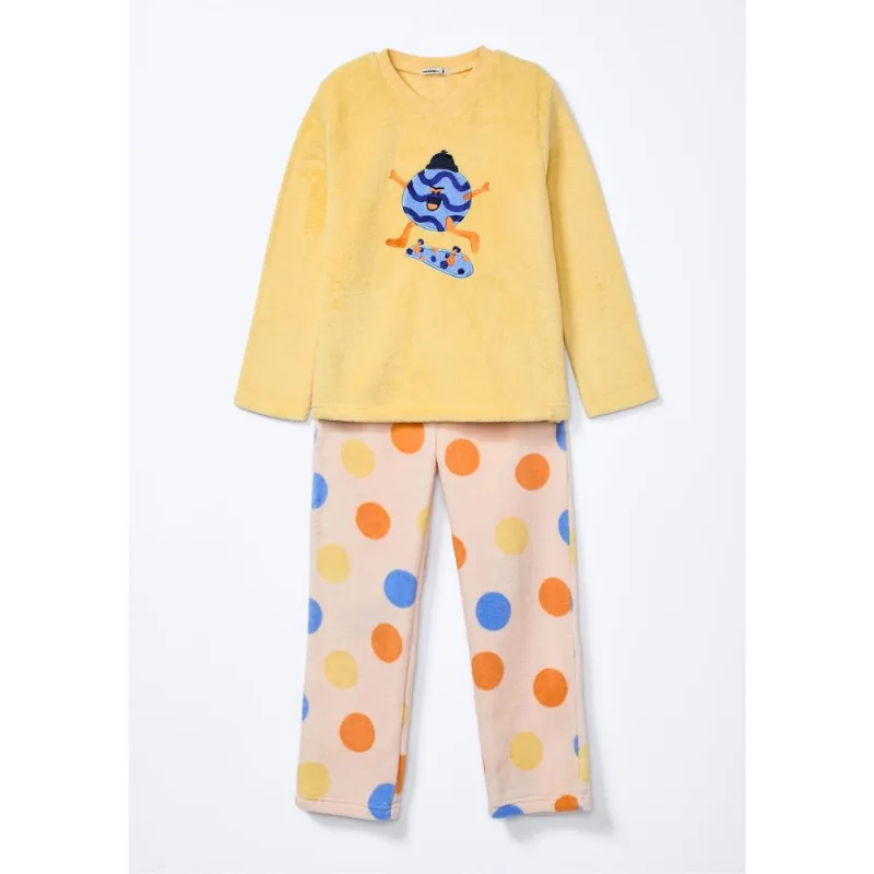 Pijama Infantil Menino Longo Estampado Em Fleece - Amarelo 006