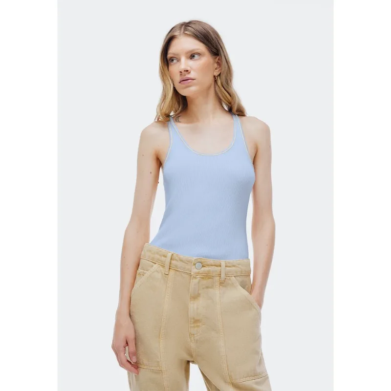 Regata Feminina Slim Em Tricô Leve - Azul M