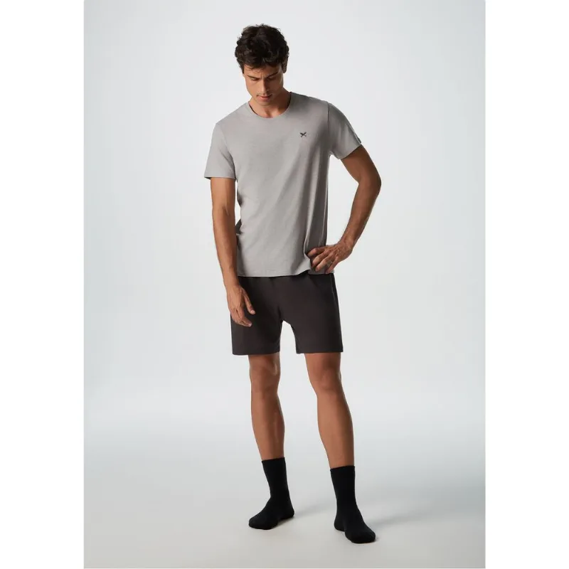Pijama Curto Masculino Com Bordado - Cinza G