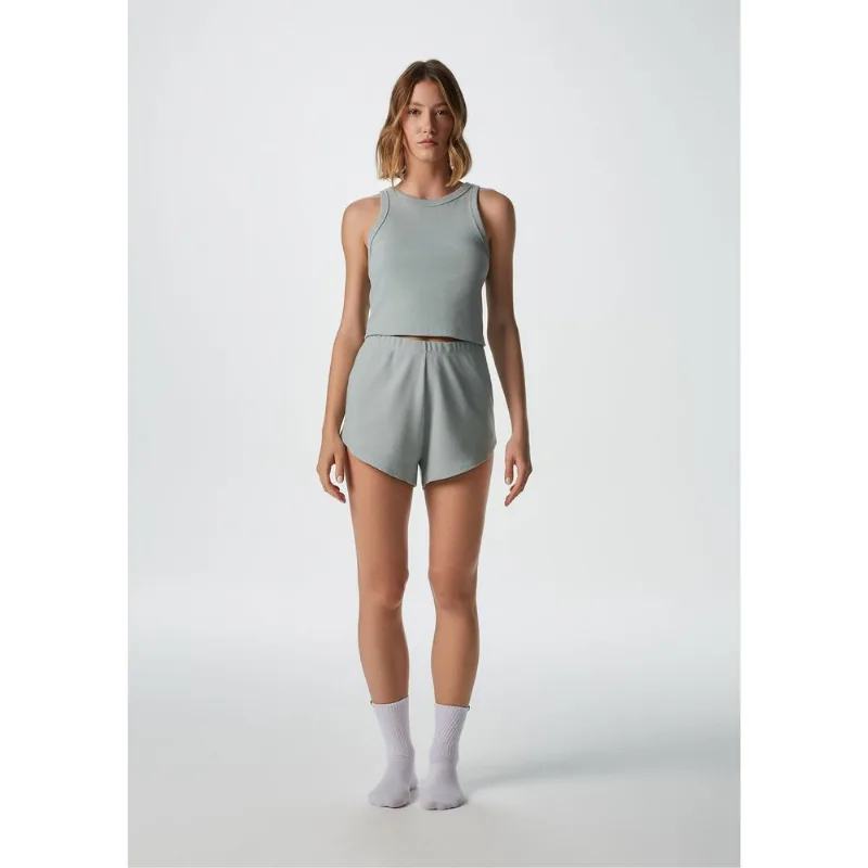 Pijama Curto Feminino Básico Em Ribana Canelada - Verde M