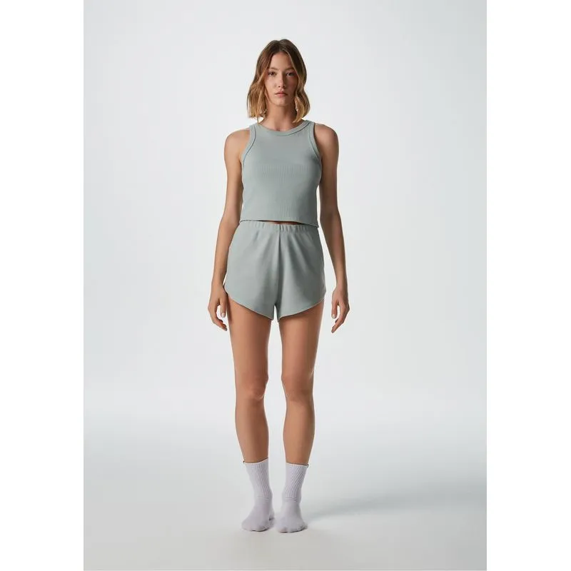 Pijama Curto Feminino Básico Em Ribana Canelada - Verde G