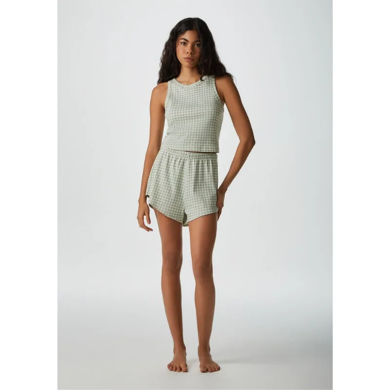 Pijama Curto Feminino Estampado Em Ribana - Verde XG