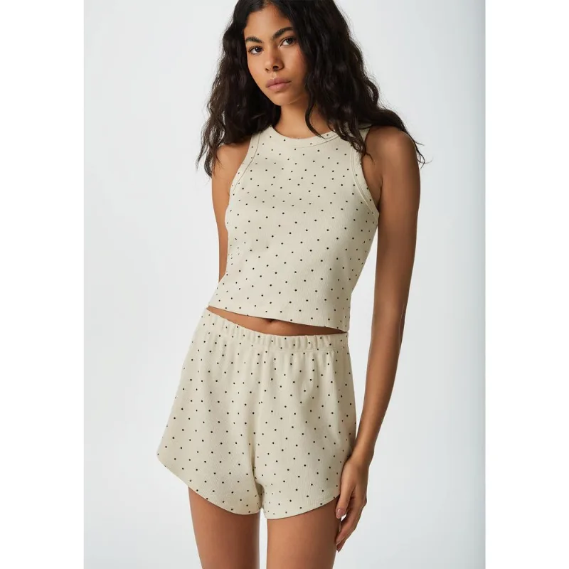 Pijama Curto Feminino Estampado Em Ribana - Amarelo XG