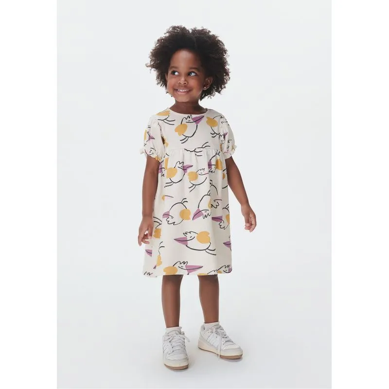 Vestido Infantil Toddler Manga Bufante - Creme 001