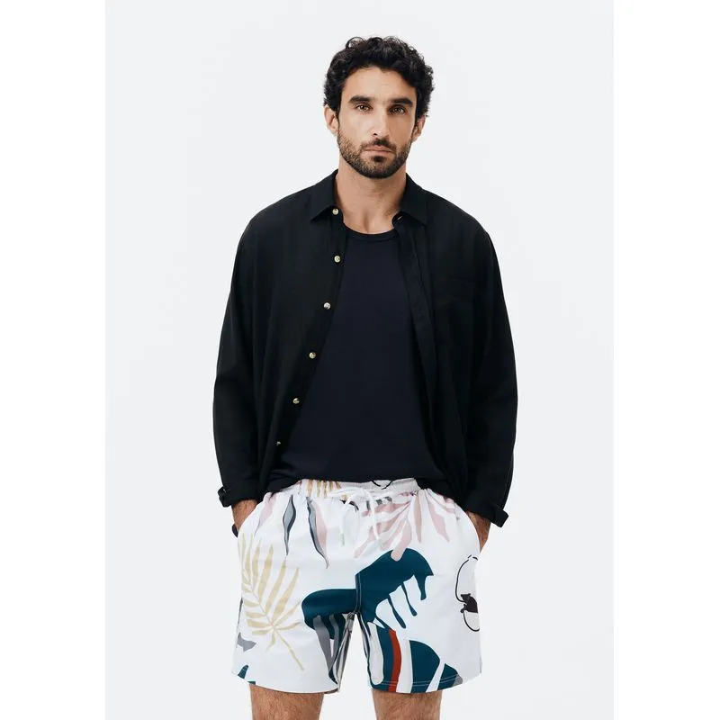 Shorts Praia Masculino Estampado - Branco G