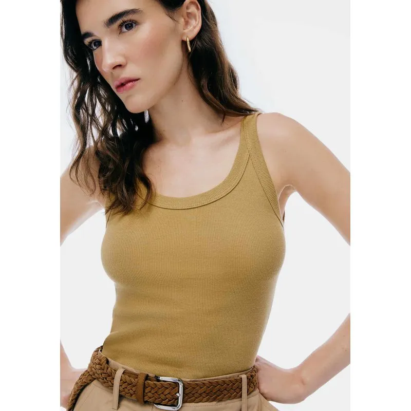 Regata Básica Feminina Slim Rib - Caqui EXG