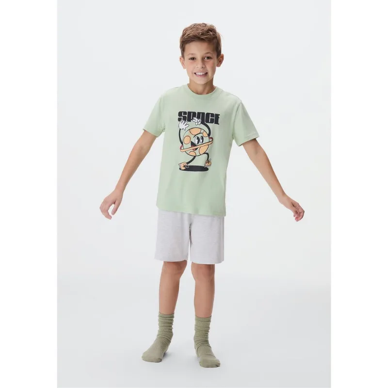 Pijama Infantil Menino Curto Com Estampa - Verde 012