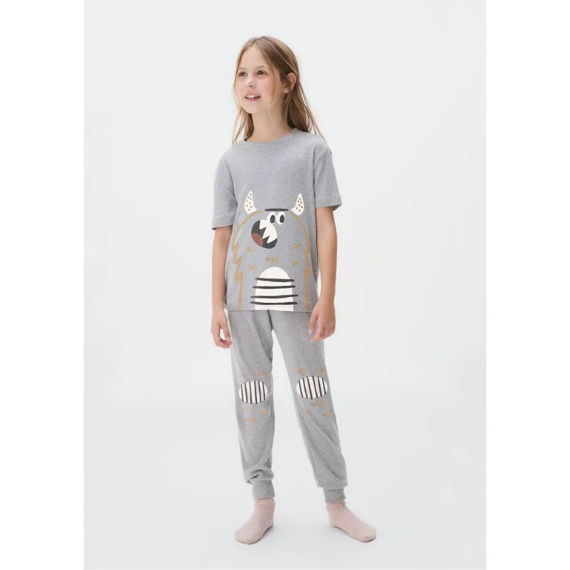 Conjunto de Pijama Longo Infantil Unissex Estampado - Cinza 006