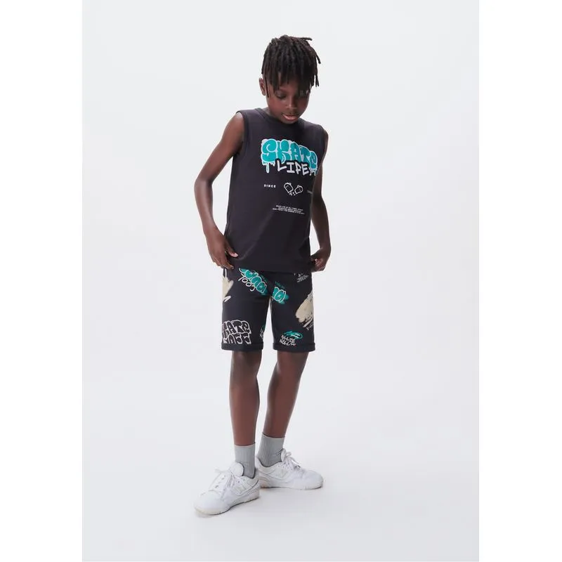 Conjunto Curto Infantil Menino Com Estampa - Preto 005