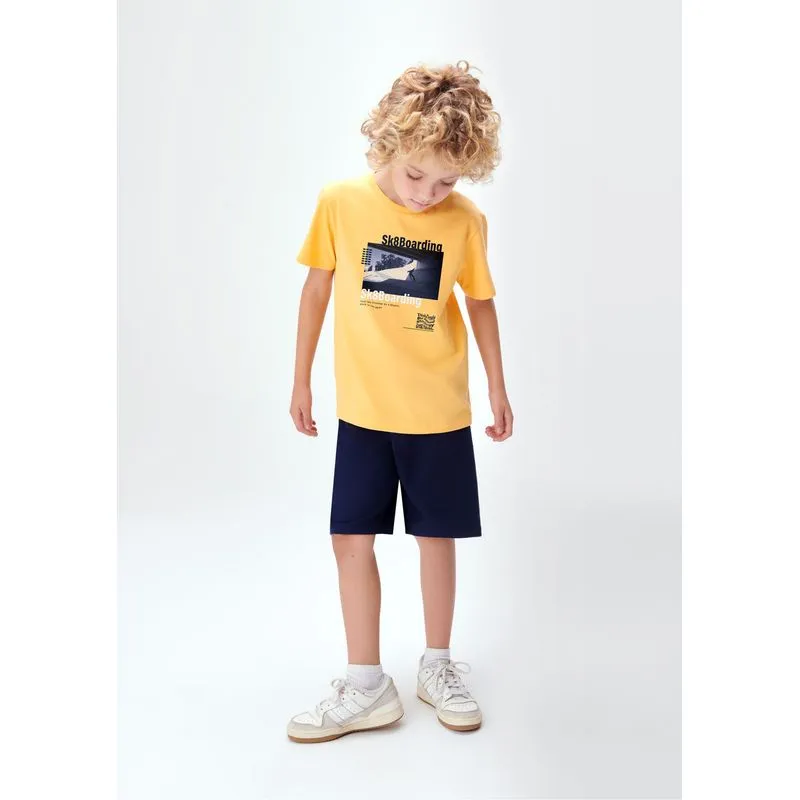Conjunto Infantil Menino Curto Com Estampa - Amarelo 008