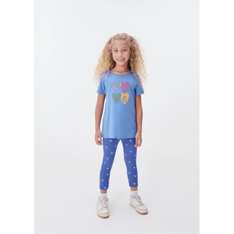 Conjunto Infantil Menina Camisa Manga Curta Com Calça Estampada - Azul 012