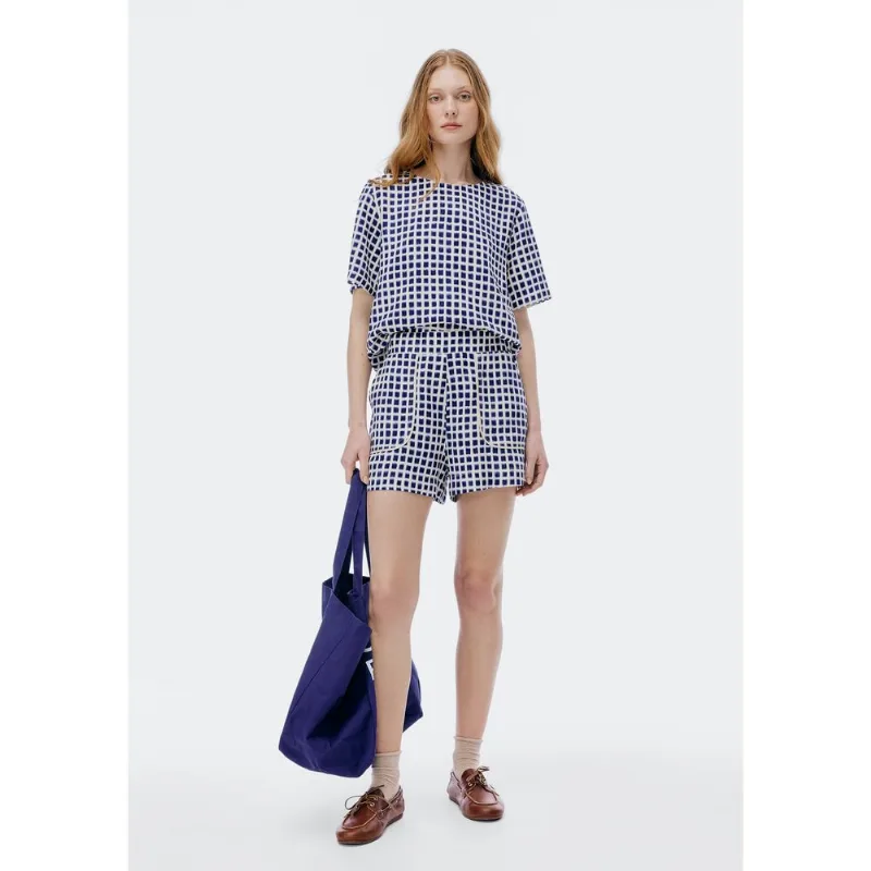 Shorts Feminino Estampado Em Viscose - Azul XG