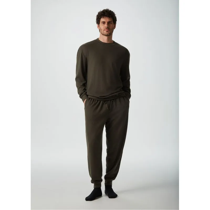 Pijama Longo Masculino Em Tricô Leve - Verde P