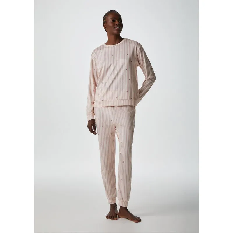 Pijama Feminino Em Tricô Listrado - Rosa P