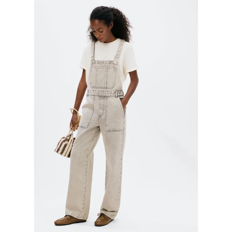 Jardineira Reta Em Jeans Leve - Cinza 042