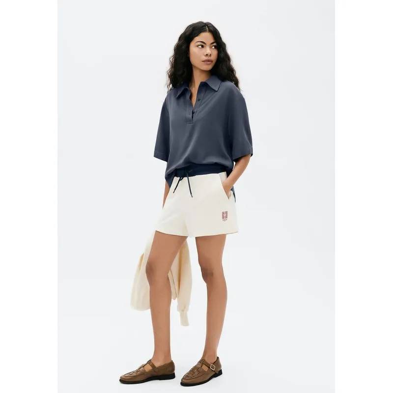 Shorts Feminino Cós Largo Em Moletom - Creme G