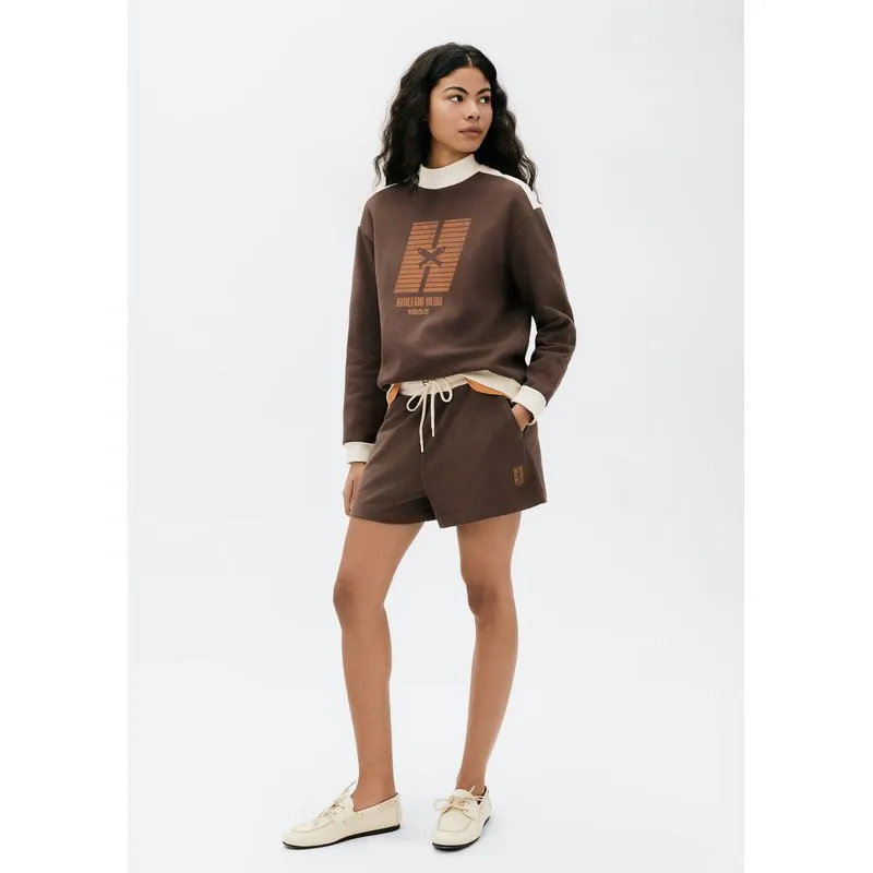 Shorts Feminino Cós Largo Em Moletom - Marrom G