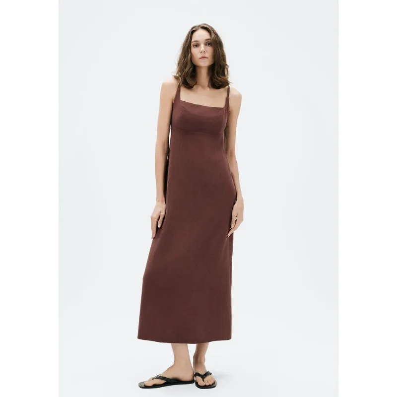 Vestido Midi Alças Finas Em Viscolinho - Vinho P