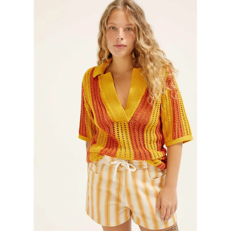 Camisa Polo Oversized Em Tricô Hering + Cosmo - Laranja G