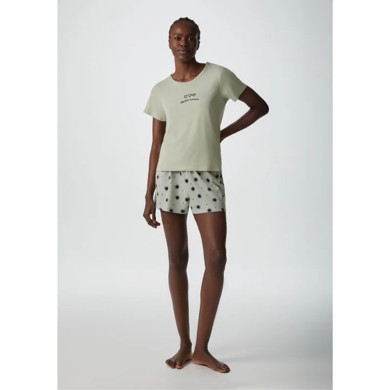 Pijama Curto Feminino Estampado - Verde M