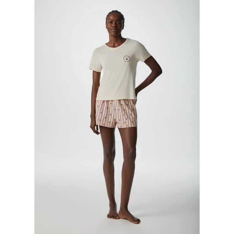 Pijama Curto Feminino Estampado - Creme M