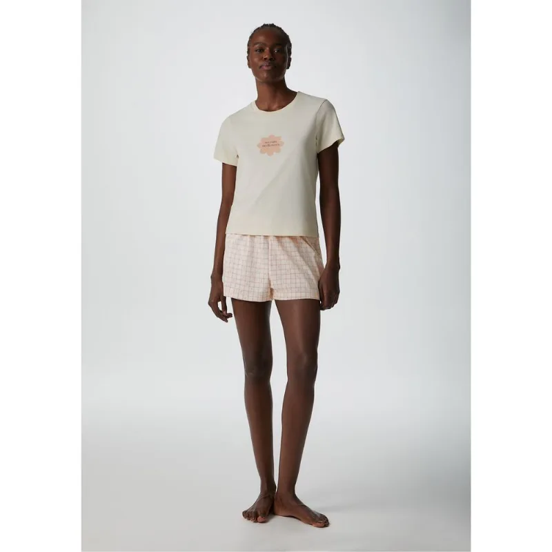 Pijama Curto Feminino Com Estampa - Creme M