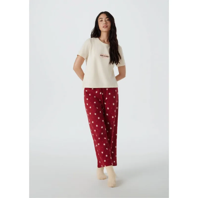 Pijama Longo Feminino Estampado Pantacourt - Creme P