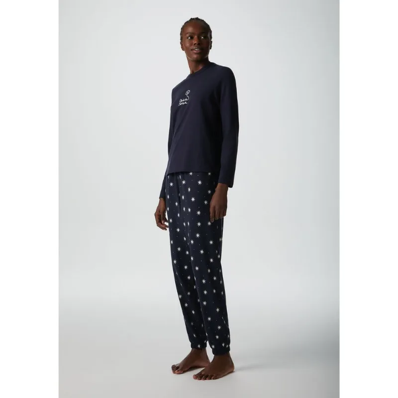 Pijama Longo Feminino Estampado - Azul M