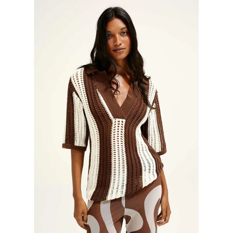Camisa Polo Oversized Em Tricô Hering + Cosmo - Marrom M