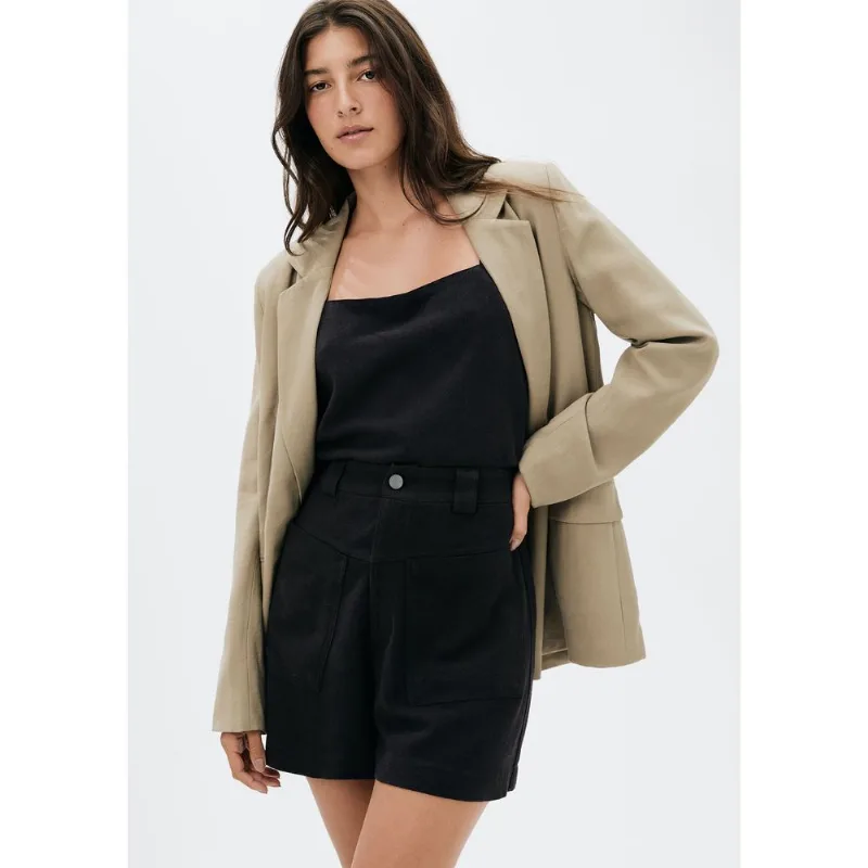 Shorts Feminino Cintura Média Em Viscolinho - Preto 038