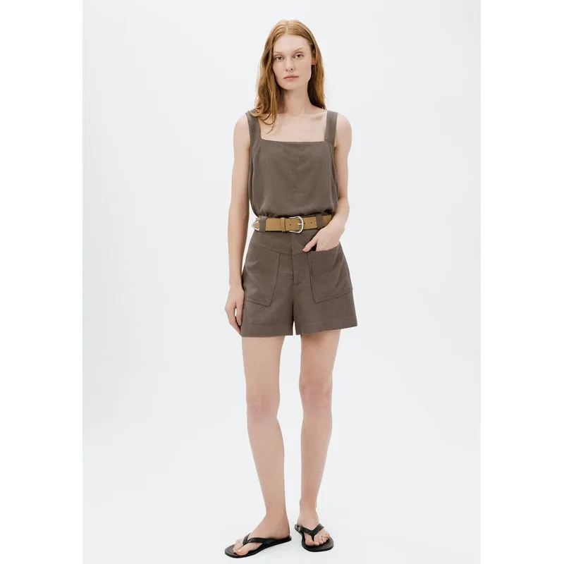 Shorts Feminino Cintura Média Em Viscolinho - Bege 044