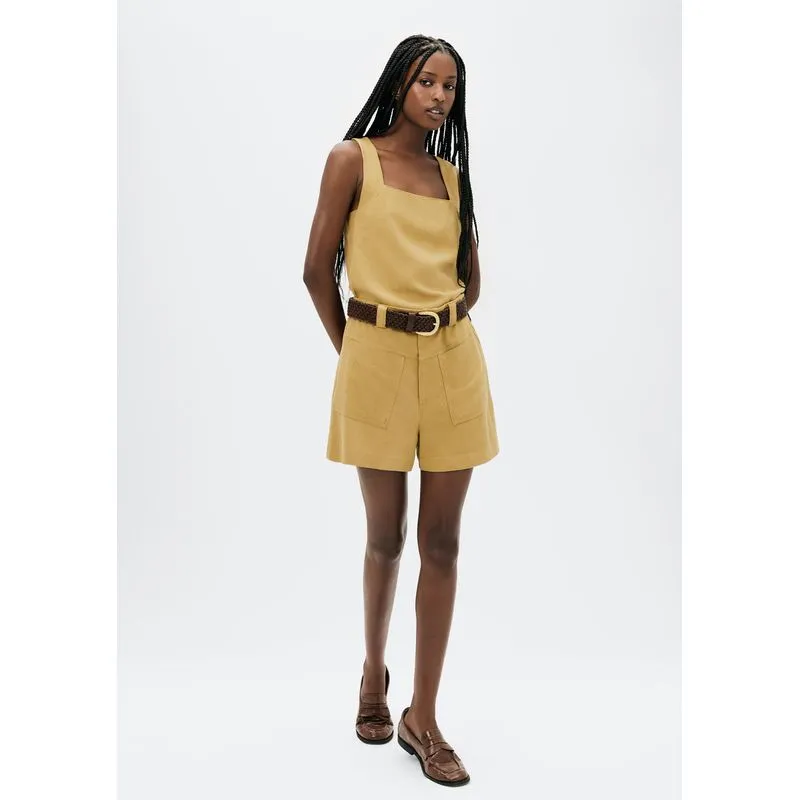 Shorts Feminino Cintura Média Em Viscolinho - Caqui 042