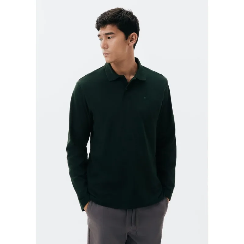 Camisa Polo Masculina Manga Longa Em Piquet - Verde XG