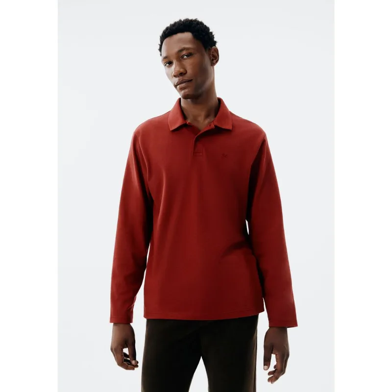 Camisa Polo Masculina Manga Longa Em Piquet - Vermelho M