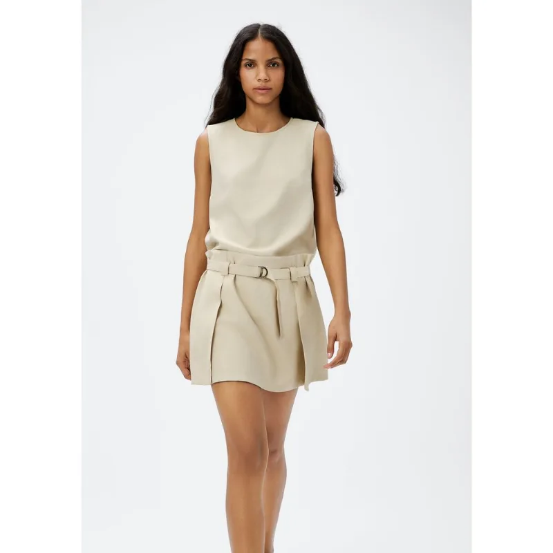 Shorts Saia Cintura Alta Em Viscose - Bege 044