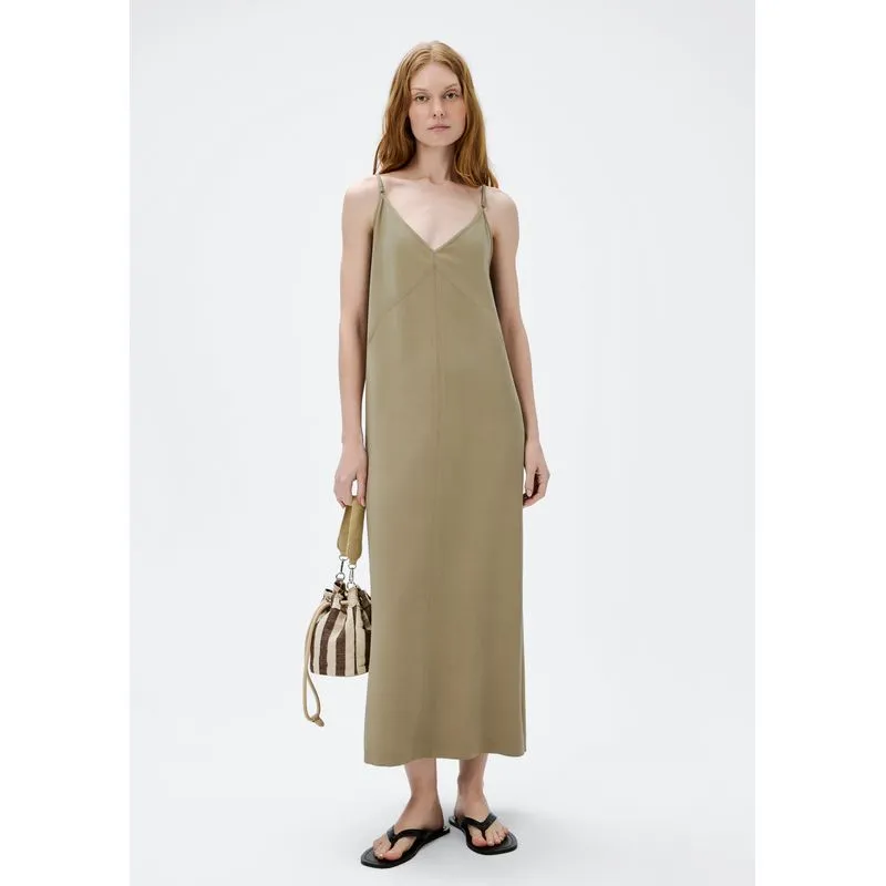 Vestido Midi Em Peach Touch Com Fenda - Bege M