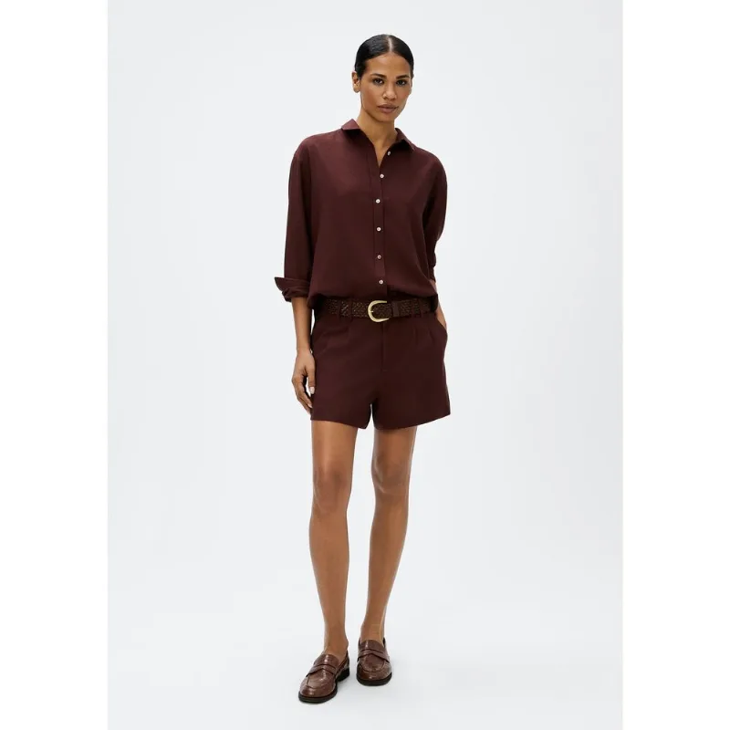Shorts Feminino De Alfaiataria Em Linho - Vinho 040