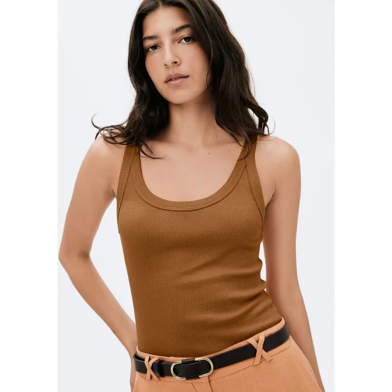 Regata Básica Feminina Slim Rib - Marrom XG