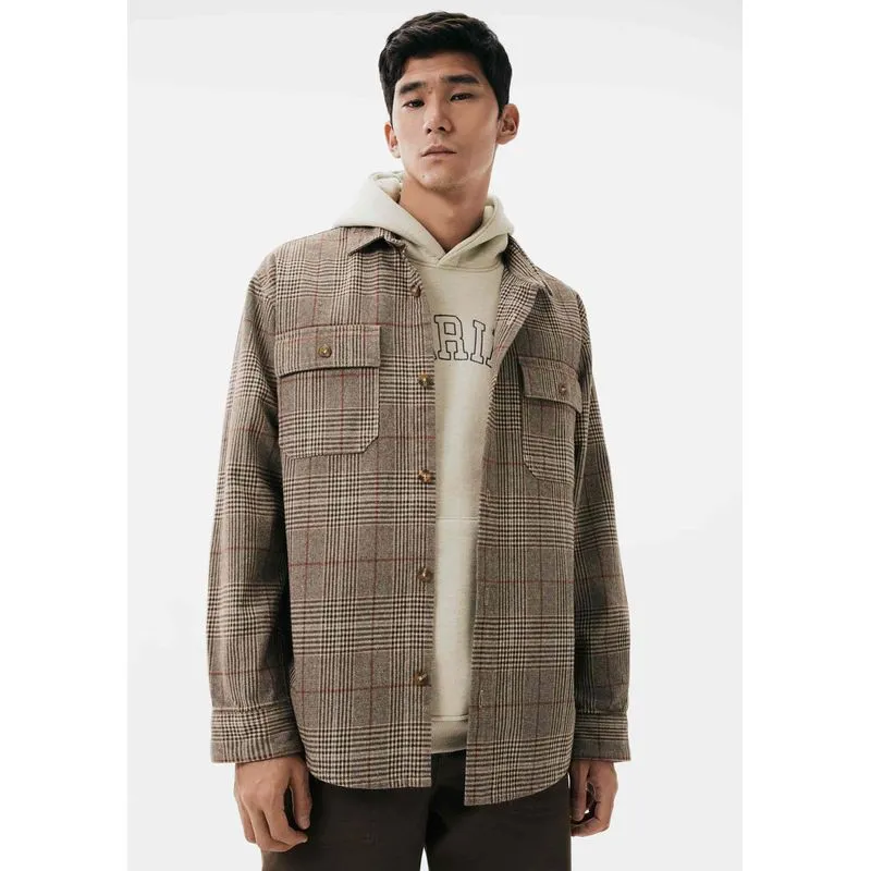 Jaqueta Masculina Overshirt Em Fio Tinto - Bege G
