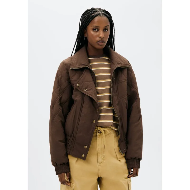 Jaqueta Puffer Feminina Em Nylon - Marrom G